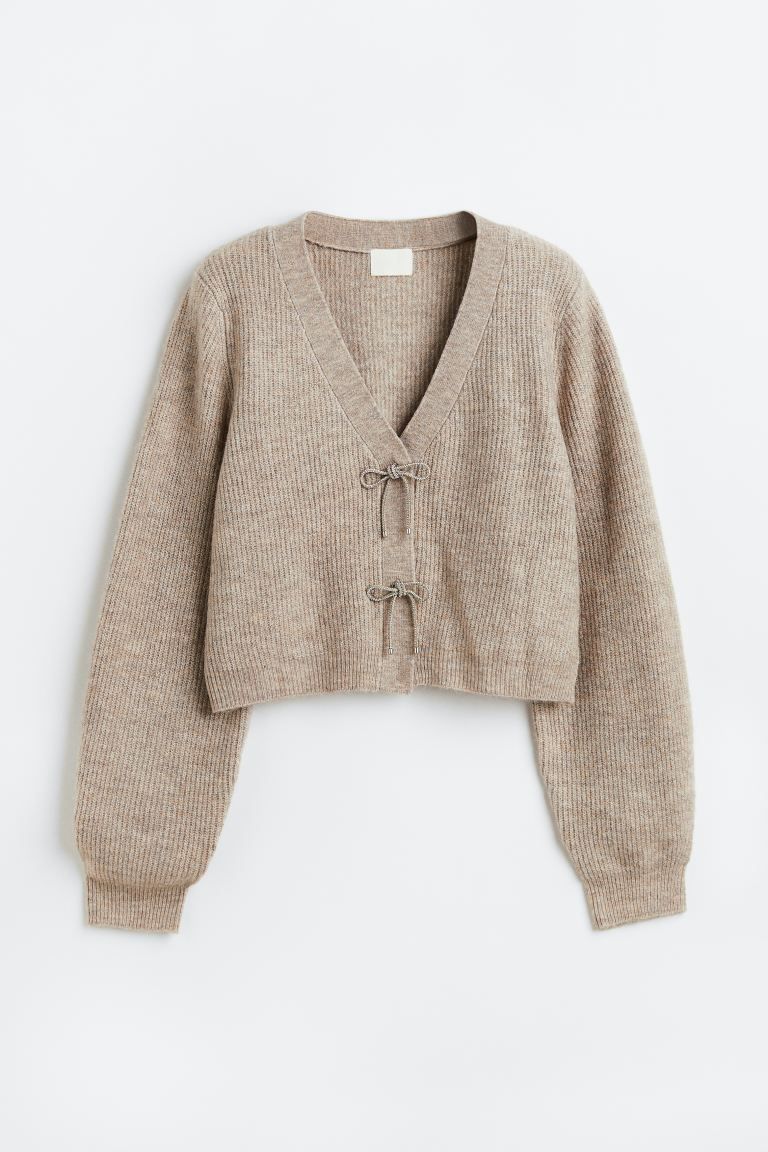 Rhinestone-bow Rib-knit Cardigan | H&M (US)