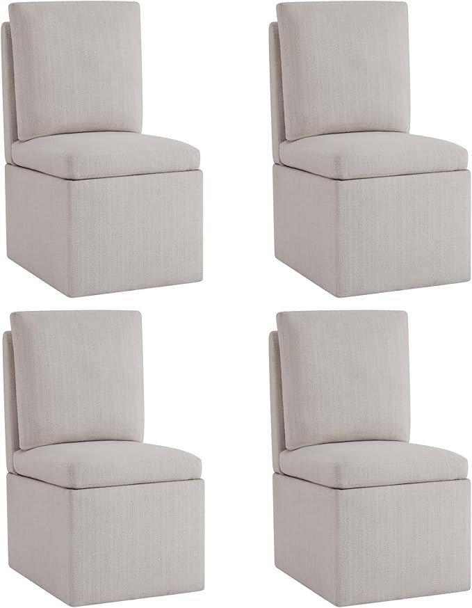 Upholstered Dining Chairs with Casters, Storage Dining Chair Set of 4 for Living Room, Single Sof... | Amazon (US)