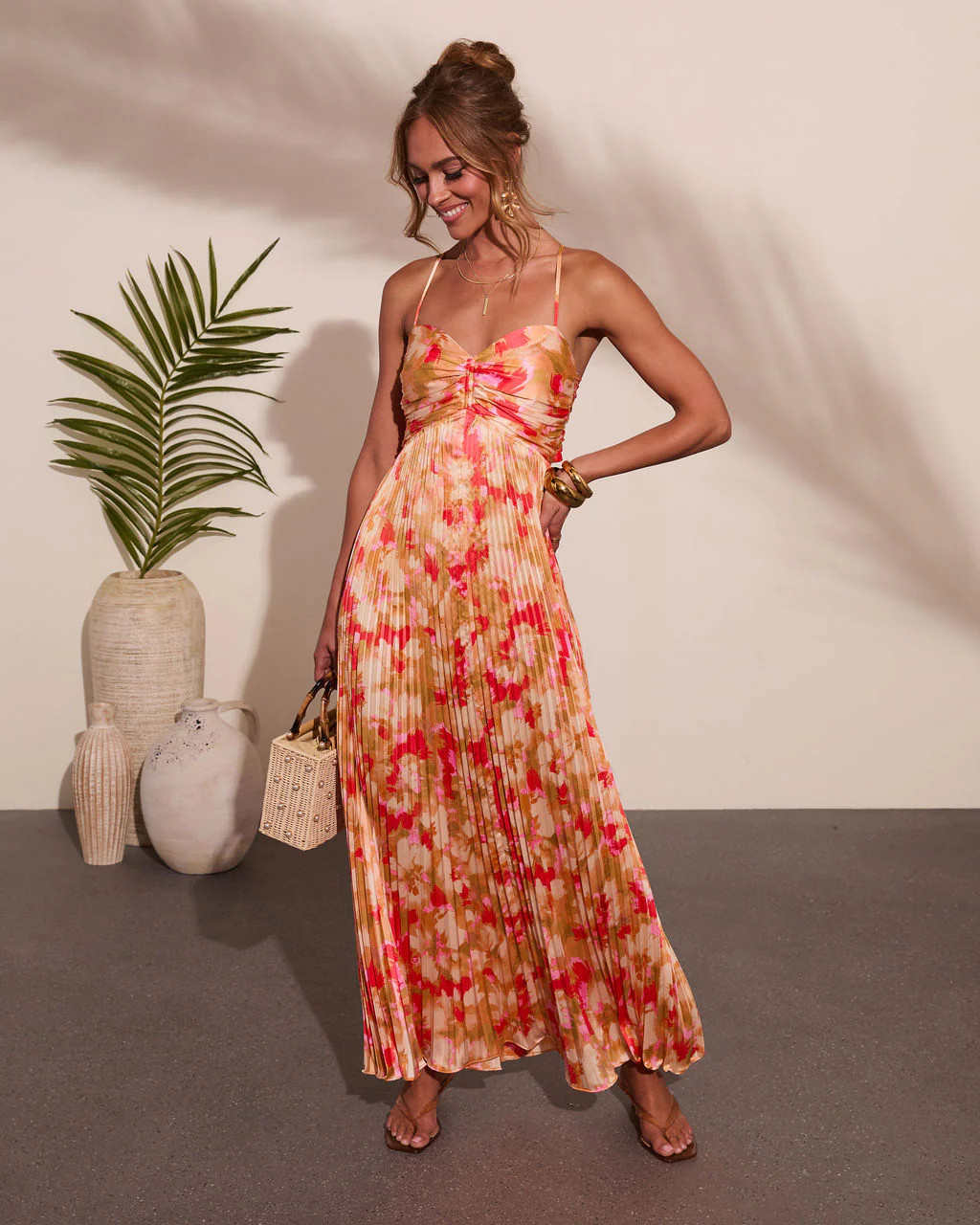 Sol Muse Floral Pleated Satin Maxi Dress | VICI