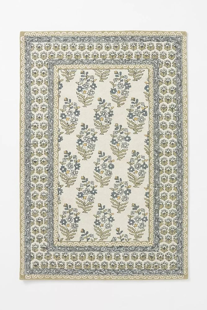 Hand-Tufted Wool Area Rug (5x7 Ft) - Traditional Floral Design - Green and Ivory Carpet for Livin... | Amazon (US)