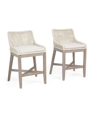 Set Of 2 Indoor Outdoor Grid Weave Rope Counter Stools | TJ Maxx