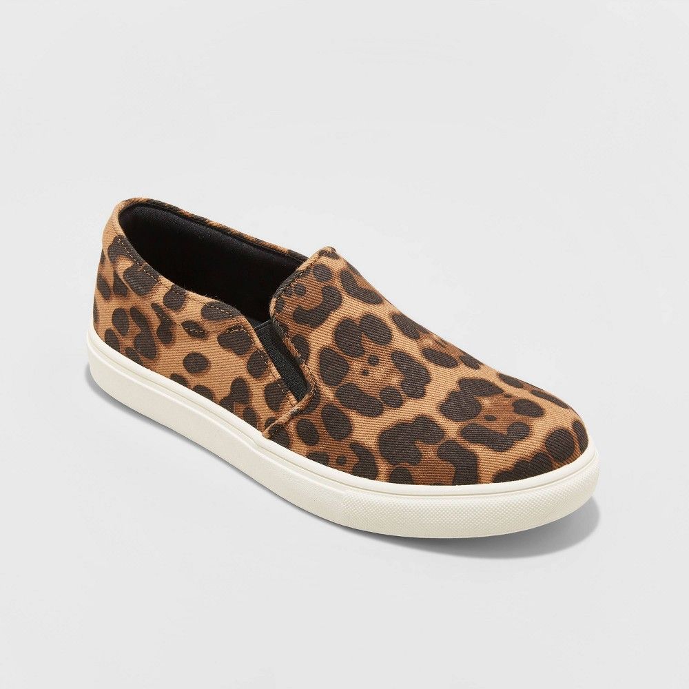 Women's Reese Canvas Leopard Print Quilted Sneakers - A New Day Brown 7, Women's | Target