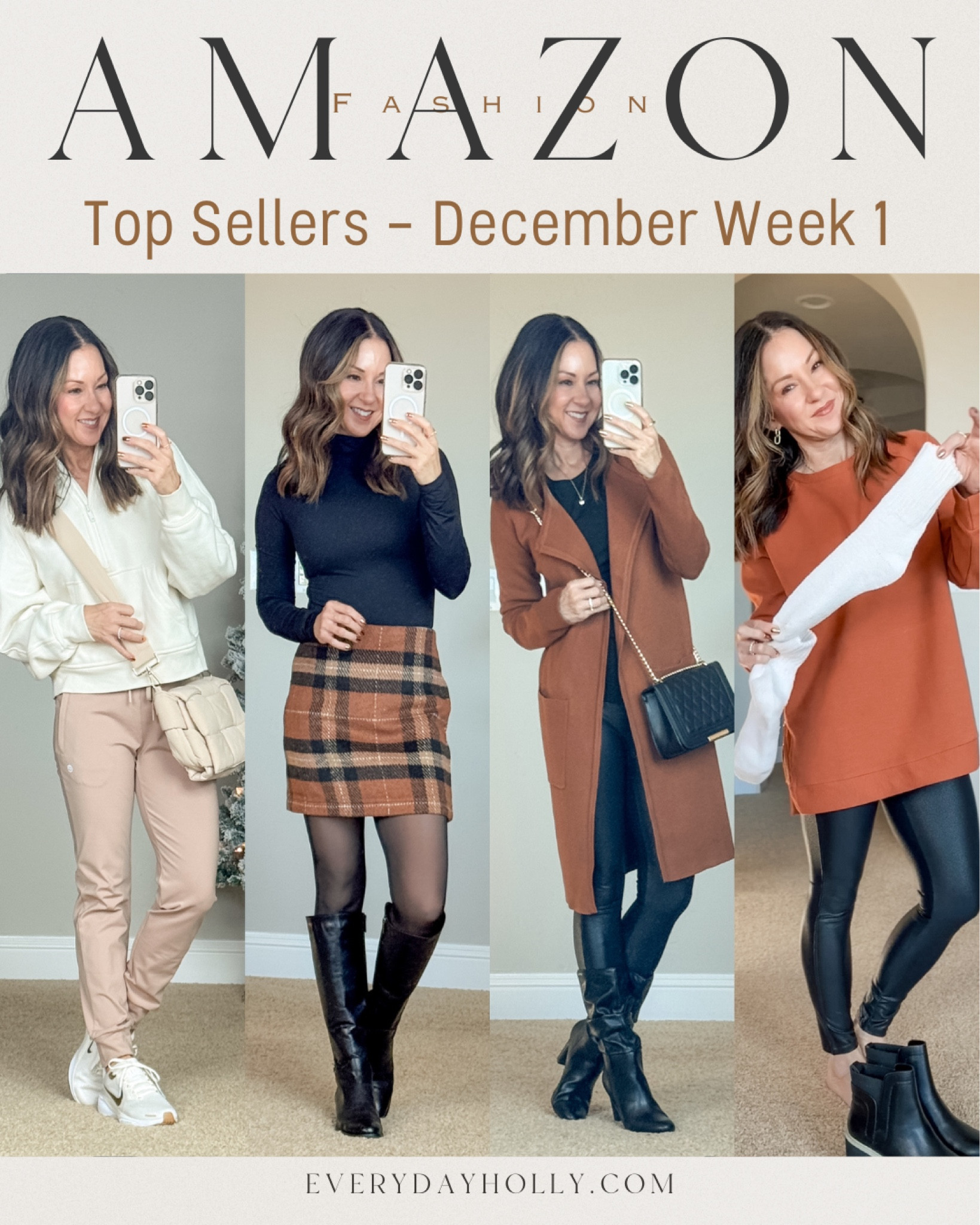 Last weeks Favorite Amazon top 5 ~ for reference: I'm 5'1", 110lbs. fleece lined joggers XS light khaki, Thermal fleece lined long sleeve top XS black, Thermal fleece lined tights s/med, Faux leather leggings xs short, best socks for chelsea boots, winter outfit 

#LTKOver40 #LTKSaleAlert #LTKStyleTip