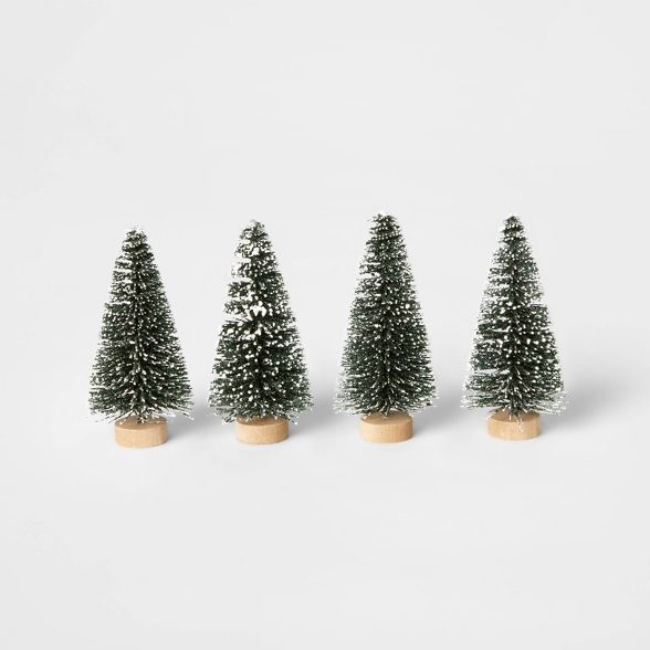4pk Flocked Bottle Brush Christmas Tree Set Decorative Figurine Green - Wondershop&#8482; | Target
