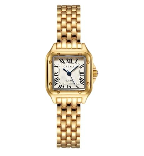 Grealy Gold Watches for Women, Small Vintage Bracelet, Square Case Roman Dial, Old Money, Classic Style Blue Hands and Blue Crown (Gold) | Amazon (US)