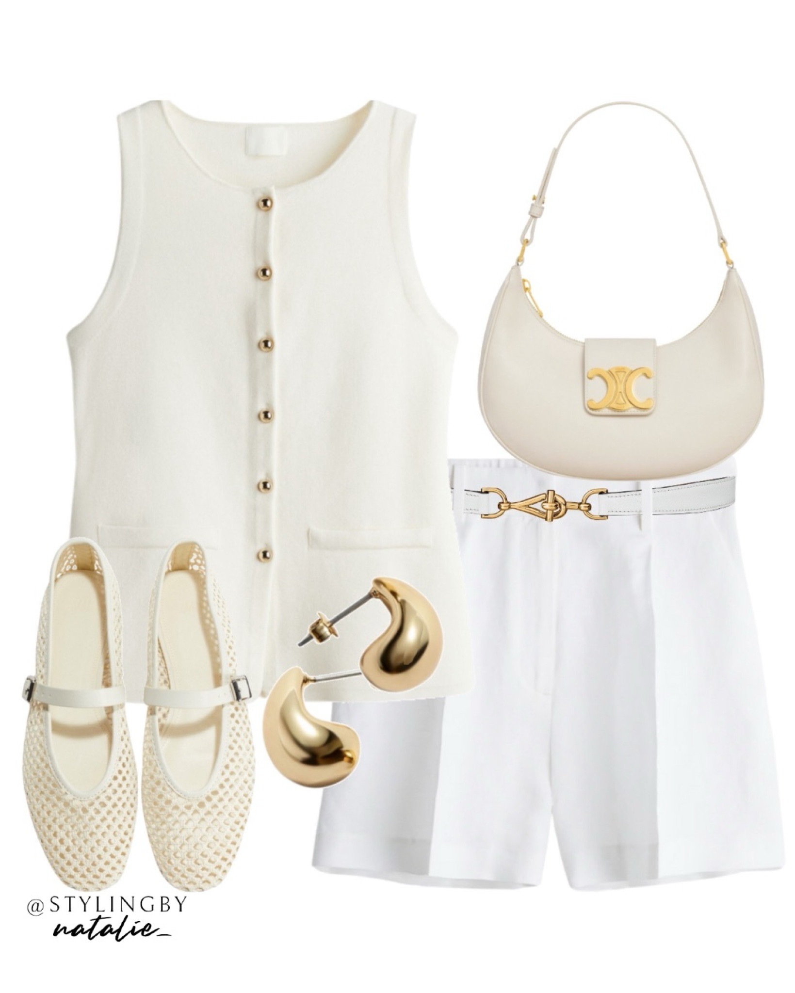 Button up vest, white tailored shorts, braided ballet flats, celine bag & gold earrings.
🏷️Summer outfit, neutral outfit, white outfit, knit waistcoat, buckle belt, casual chic, classy outfit.

#LTKshoes #LTKstyletip #LTKeurope