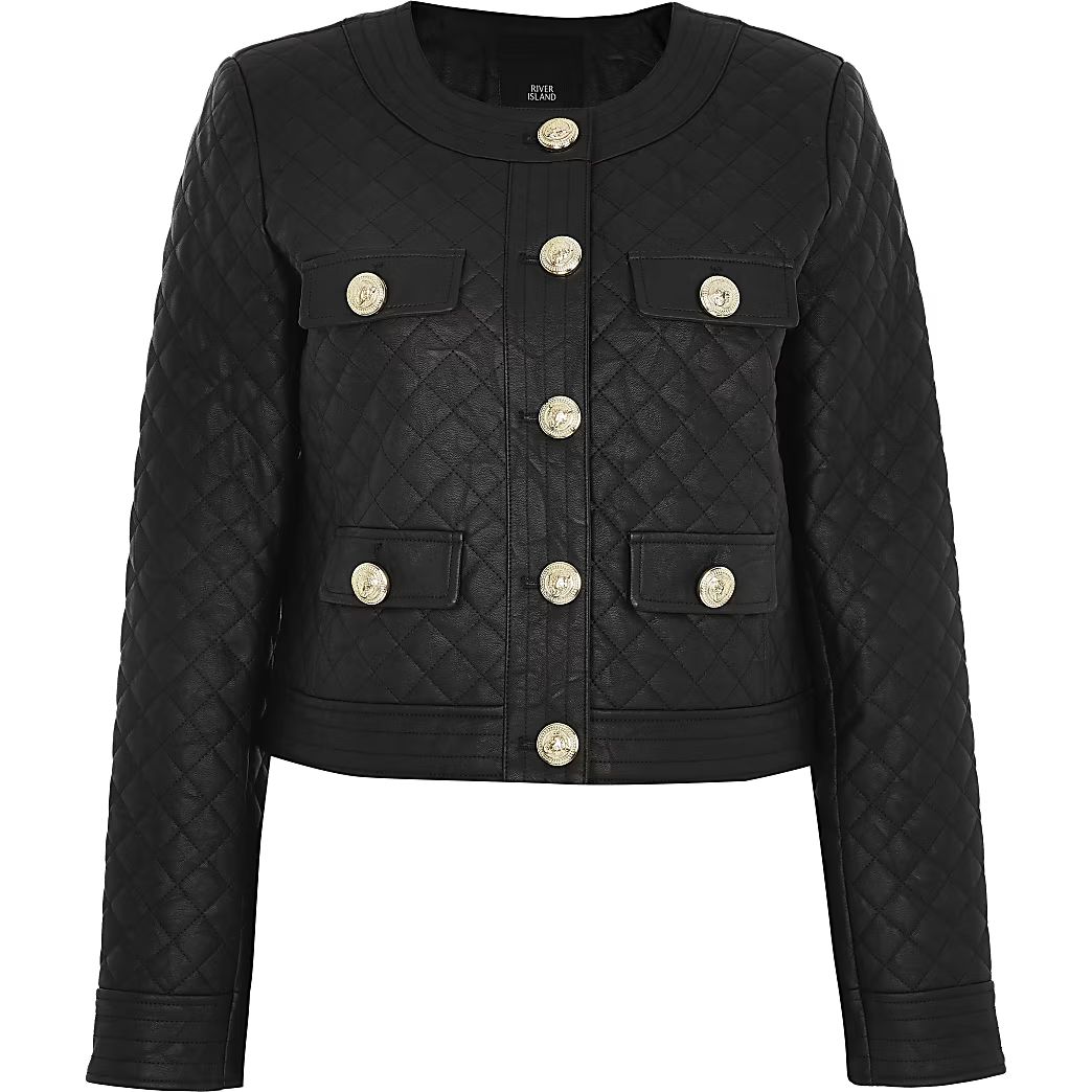 Black faux leather quilted jacket | River Island (UK & IE)
