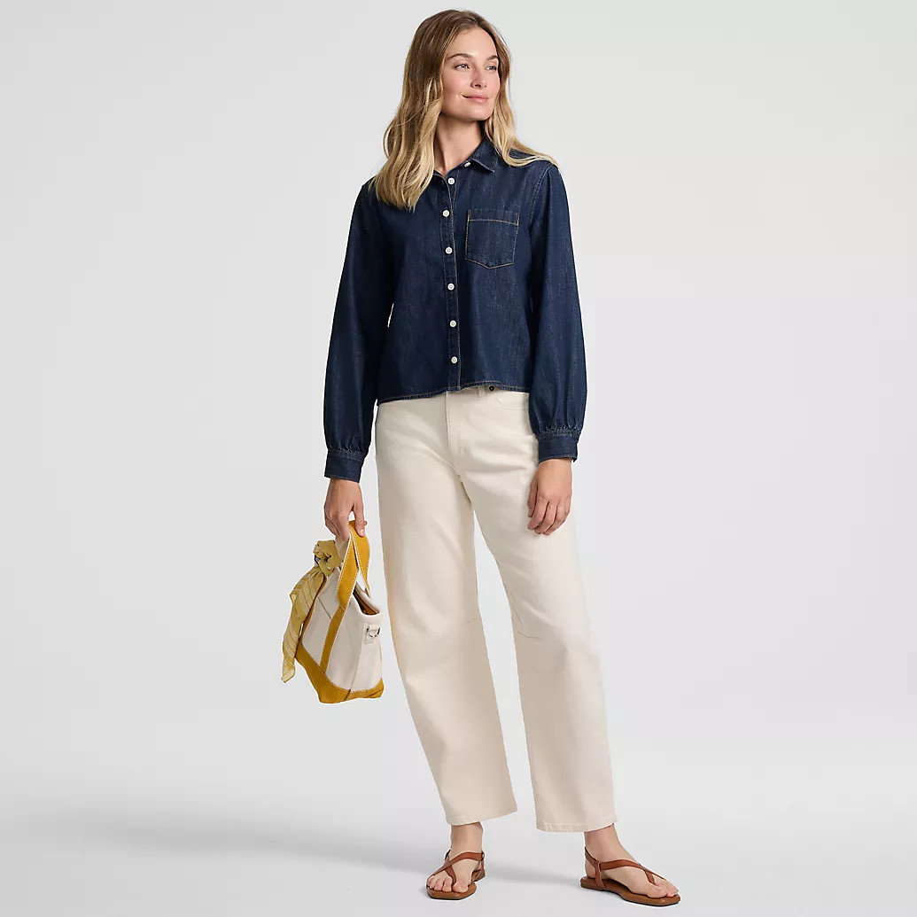 Women's Denim Cropped Button Front Shirt | Lands' End (US)