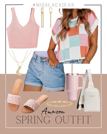 Amazon spring outfit includes denim shorts, color block top, cropped tank, gold bracelet, gold earrings, gold necklace, crossbody, Hydroflask, and slide sandals.

Spring outfit, colorful outfit finds, Amazon finds, spring outfit finds

#LTKitbag #LTKstyletip #LTKshoecrush