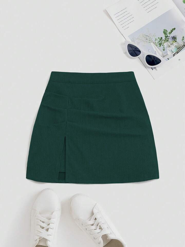 SHEIN MOD American Design High Waist Slit A-Line Mini Skirt For Women | SHEIN