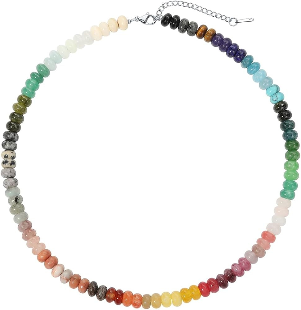Beaded Necklace for Women,Natural Gemstone Necklace for Women,Colorful Bead Choker Necklace Handm... | Amazon (US)