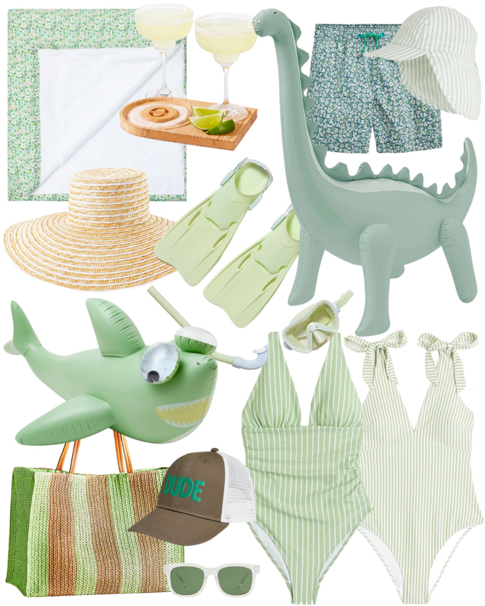 Summer fun, spring break, outdoor toys, outdoor fun, green floral beach towel, green striped one piece, bow swimsuit, shark sprinkler, green beach bag, margarita maker roller salt gift, Liberty floral, green dinosaur outdoor sprinkler toy, beach hat, beach style, poolside, beachfront, seaside, beach trip, girls trip, mommy and me, mommy matching, mother son matching 

#LTKSeasonal #LTKunder50 #LTKkids