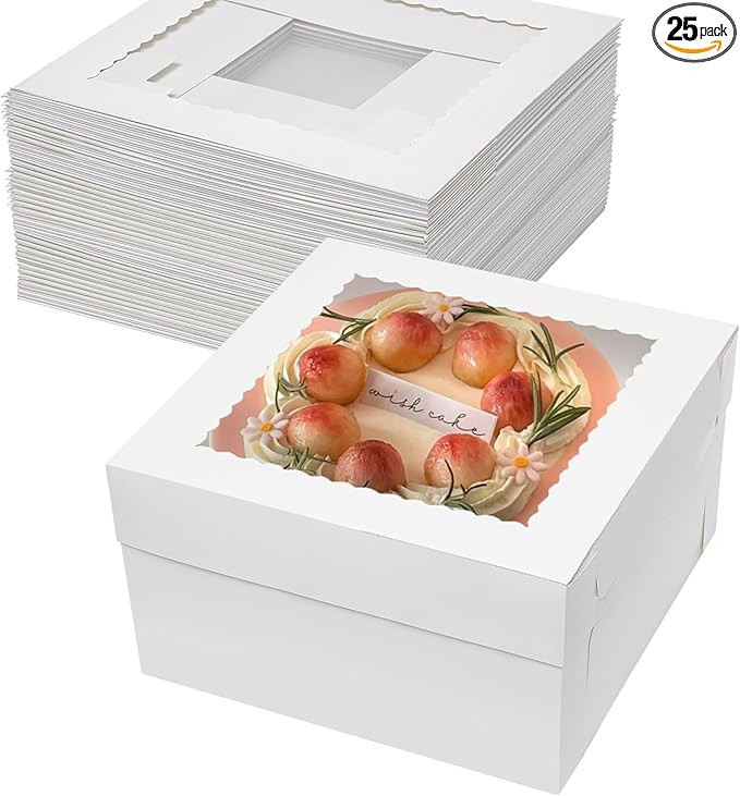 25pcs 12x12x6 Inch Cake Boxes Bakery Boxes for Tier Cakes with Window 12 Inch White Large Tall Ca... | Amazon (US)