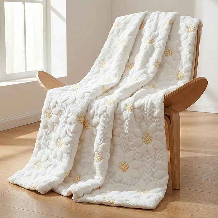 Horaldaily Spring Summer Blanket Throw, White Sunflower Soft Fuzzy Plush Faux Fur Cozy Blankets f... | Amazon (US)