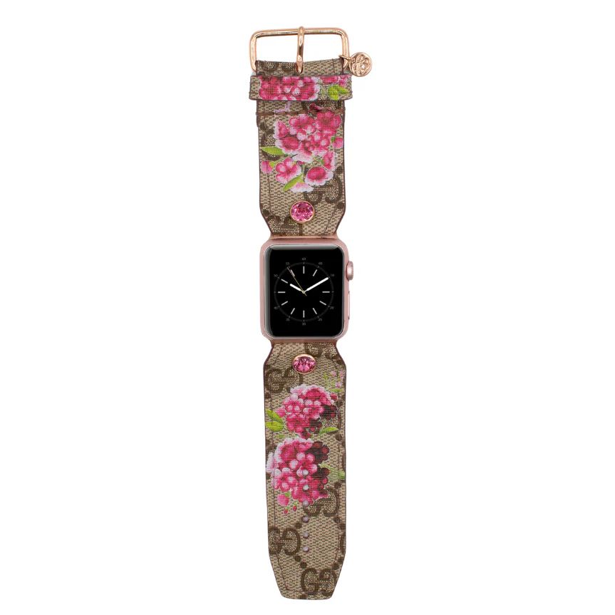 Limited Edition - "Burgundy Blooms" on Upcycled Brown Webbed GG Watchband | Spark*l