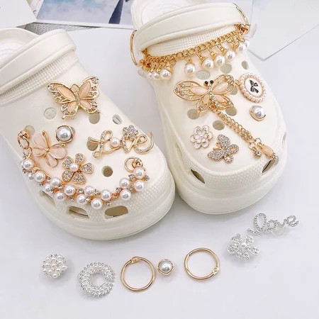 21Pcs Croc Accessories Charms for Women Girls Pearl Designer Aesthetic Croc Charms with Croc Chain DIY Shoe Decoration Charms for Croc Clog Sandals Fit Party Favors Birthday Gifts | Walmart (US)