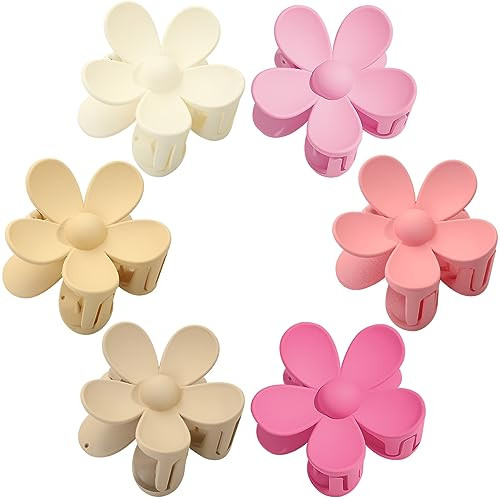 Flower Hair Clips 6PCS Flower Claw Clips Cute Hair Claw Clip Daisy Clips Matte Large Claw Clips Strong Hold Jaw Clamps Thick Hair Accessories Thin Hair Claw 6 Color for Women Girl Gift | Amazon (US)
