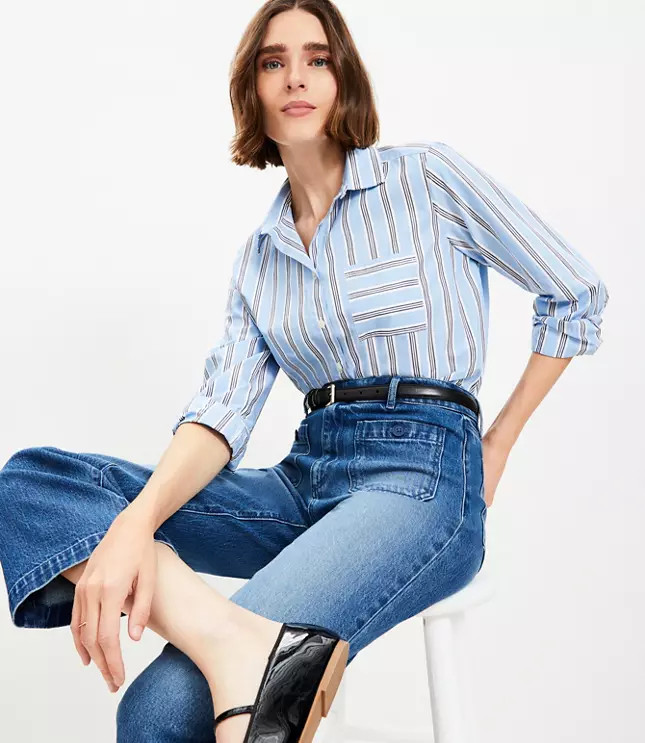 Striped Cotton Poplin Everyday Relaxed Pocket Shirt | LOFT