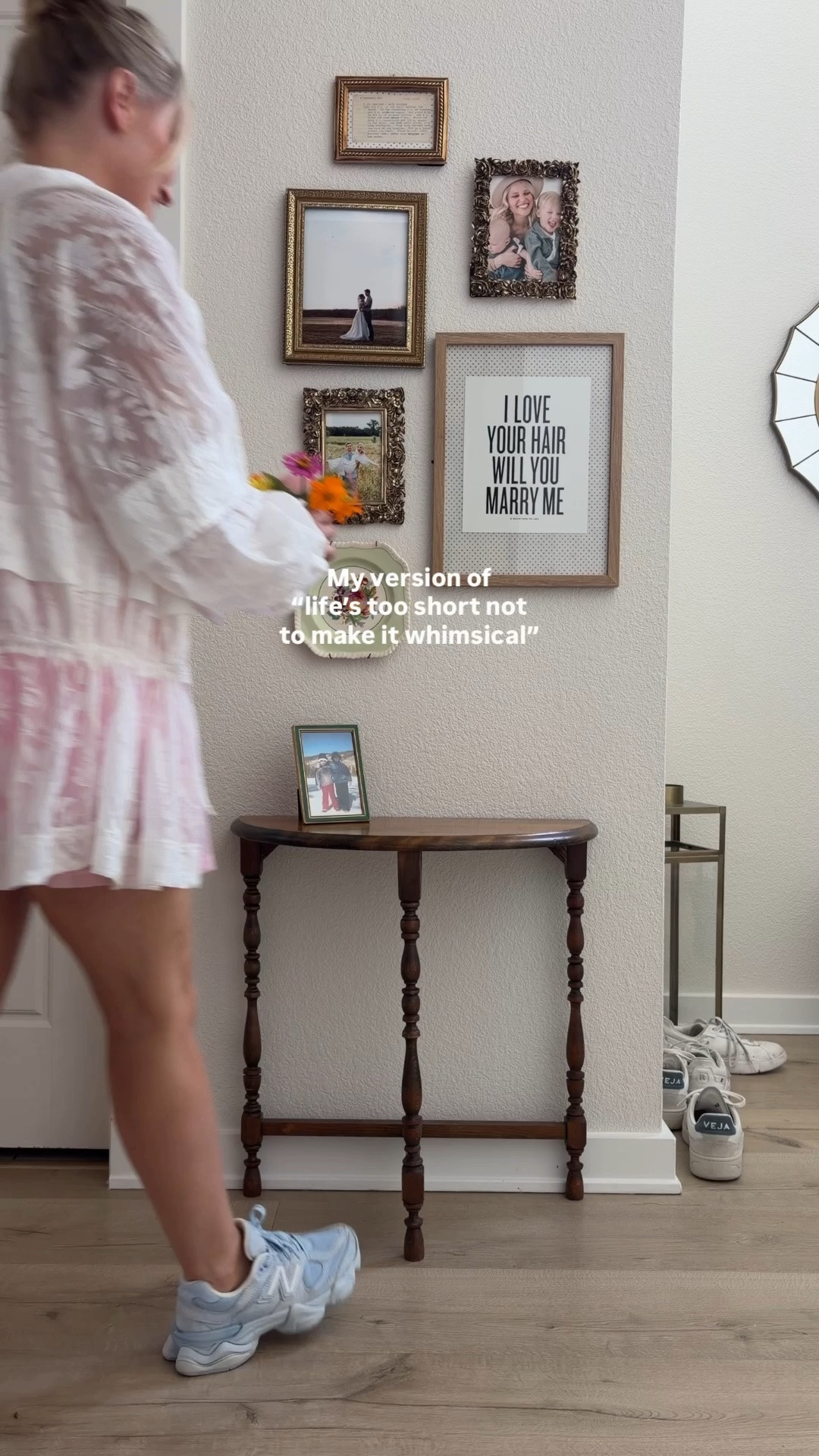 A tulle active dress, blue sneakers, and a bouquet of flowers from my own garden 🙌🏻🌈🩵💐 

And if this is your version of life deserves a little whimsy… click follow and stay a while.