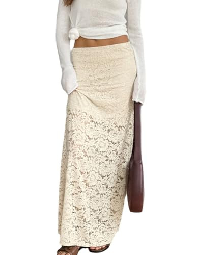 Women's Sexy Sheer Lace Skirt Floral Embroidered See Through Skirt Beach Cover-up Long Skirts wit... | Amazon (US)