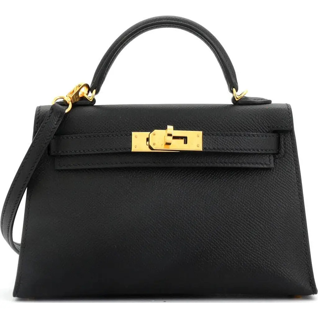 Pre-Owned Hermes Kelly Mini II Bag Black Epsom with Gold Hardware 20 in Noir at Nordstrom, Size X-Small | Nordstrom