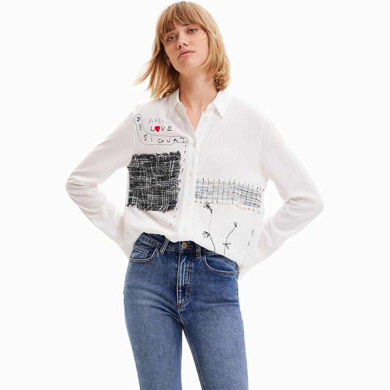 Desigual Women's Shirt - White/Black - XS | Depop US