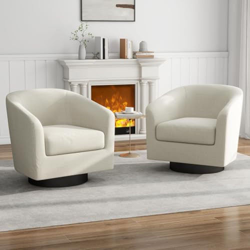 UIXE Swivel Barrel Accent Chairs Set of 2, Fabric Upholstered Armchair Round Arm Club Chair for Living Room, Modern Single Sofa Bedroom Side Reading Seat for Home Office - Beige | Amazon (US)