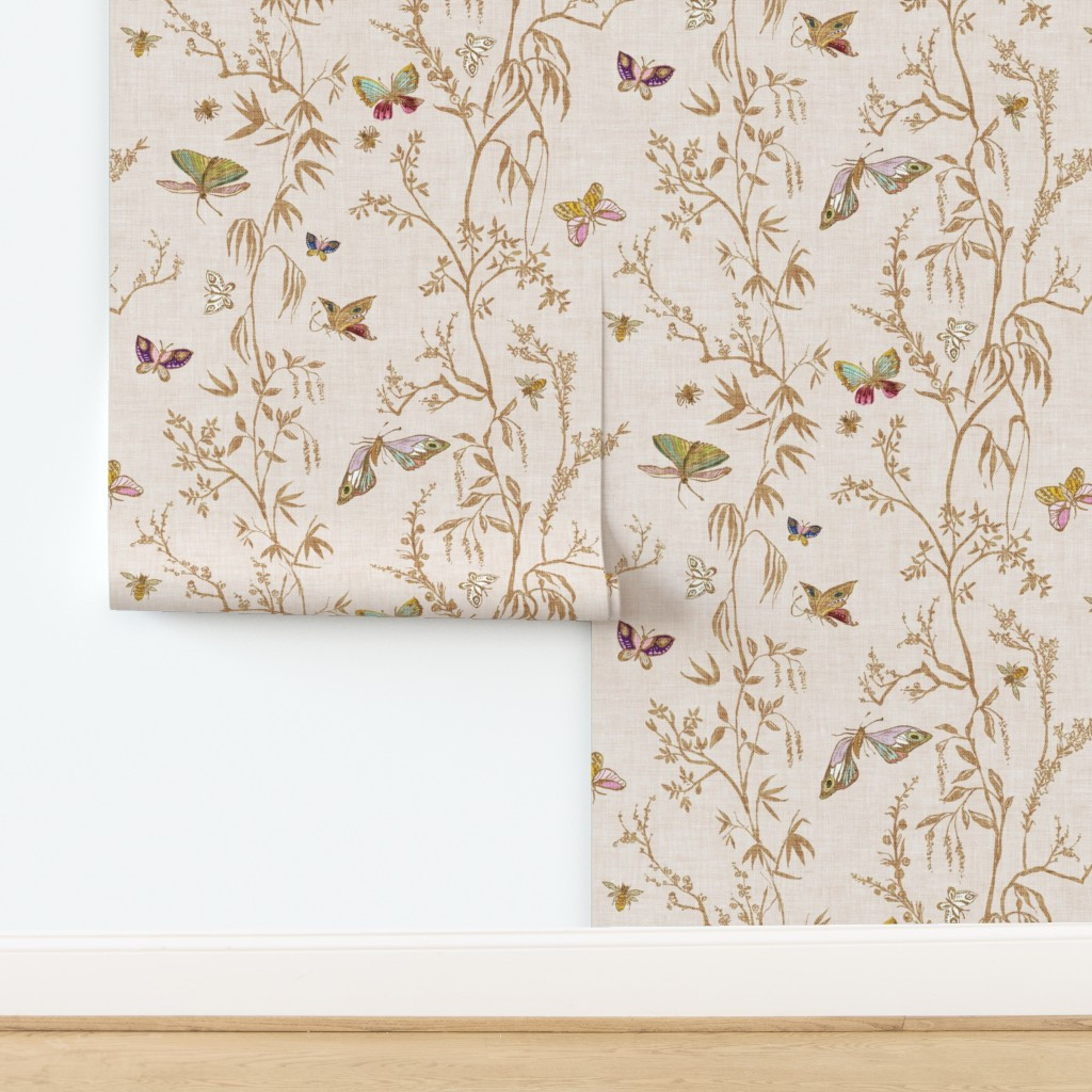 Wallpaper in Butterfly Chinoiserie (cream) LRG | Spoonflower