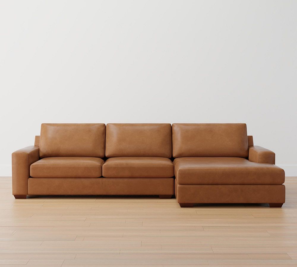 Big Sur Square Arm Leather Sofa Double Wide Chaise Sectional | Pottery Barn (US)
