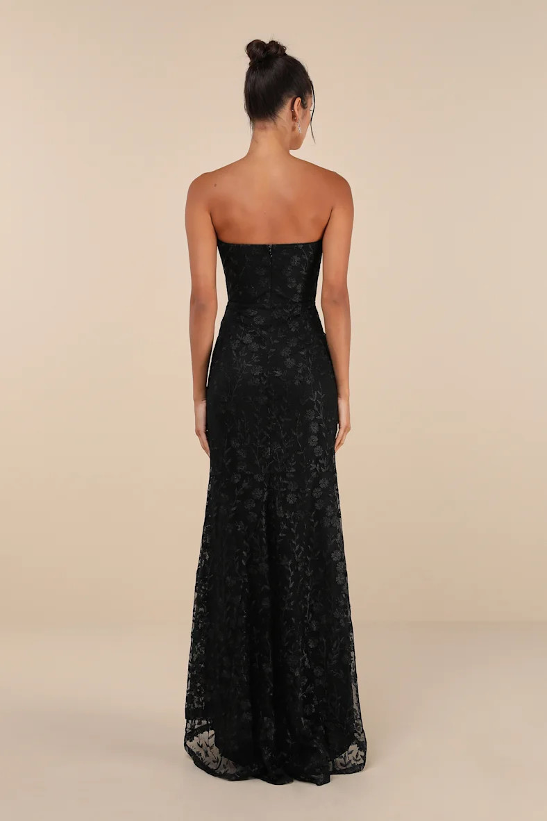 Romantic Beauty Black Floral Embroidered Strapless Maxi Dress | Lulus