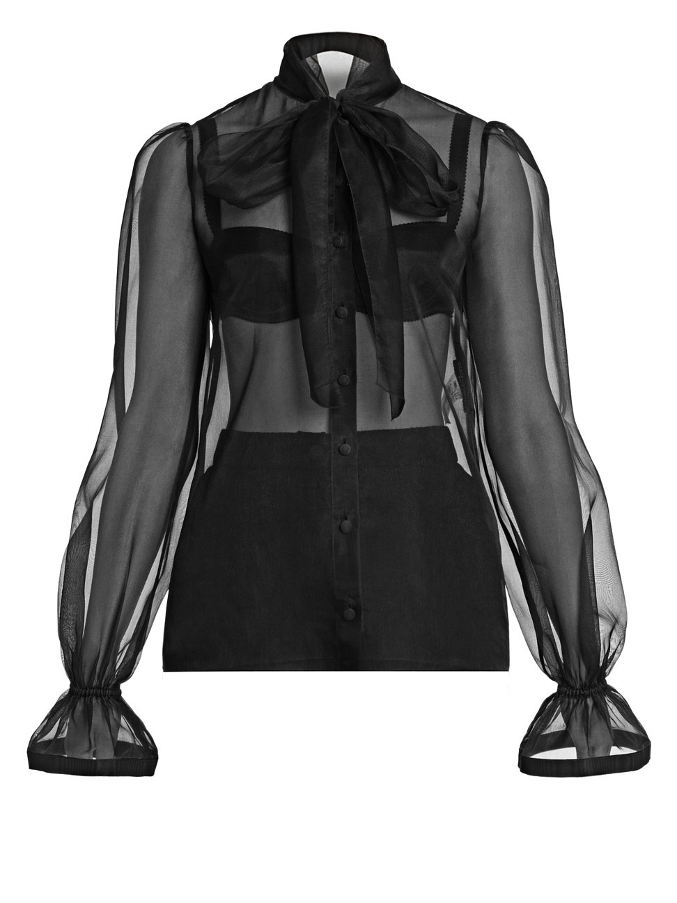 Dolce & Gabbana Women's Sheer Silk Organza Tieneck Blouse - Black - Size 40 (4) | Saks Fifth Avenue