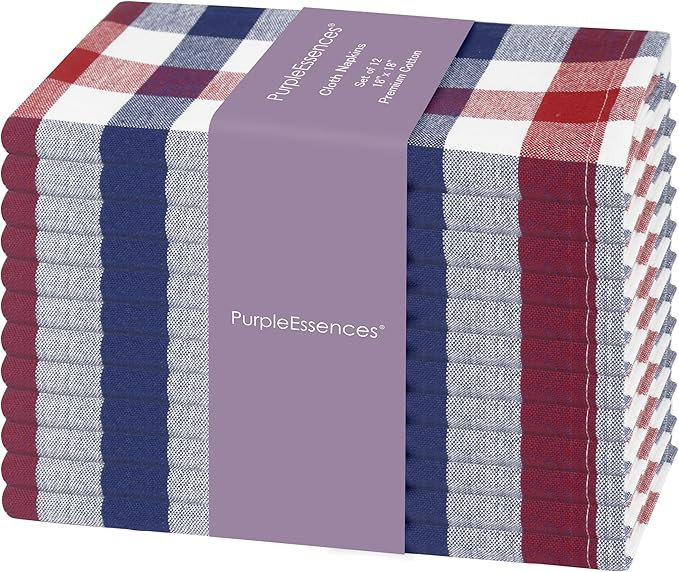 PurpleEssences 4th of July Buffalo Plaid Cloth Napkins - Mitered Corners - Summer - Gingham Check... | Amazon (US)