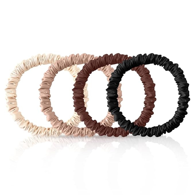 4Pcs 100% Mulberry Silk Scrunchies Hair Care, Mulberry Silk Skinny Hair Ties Elastic, 22 Momme Mu... | Amazon (US)