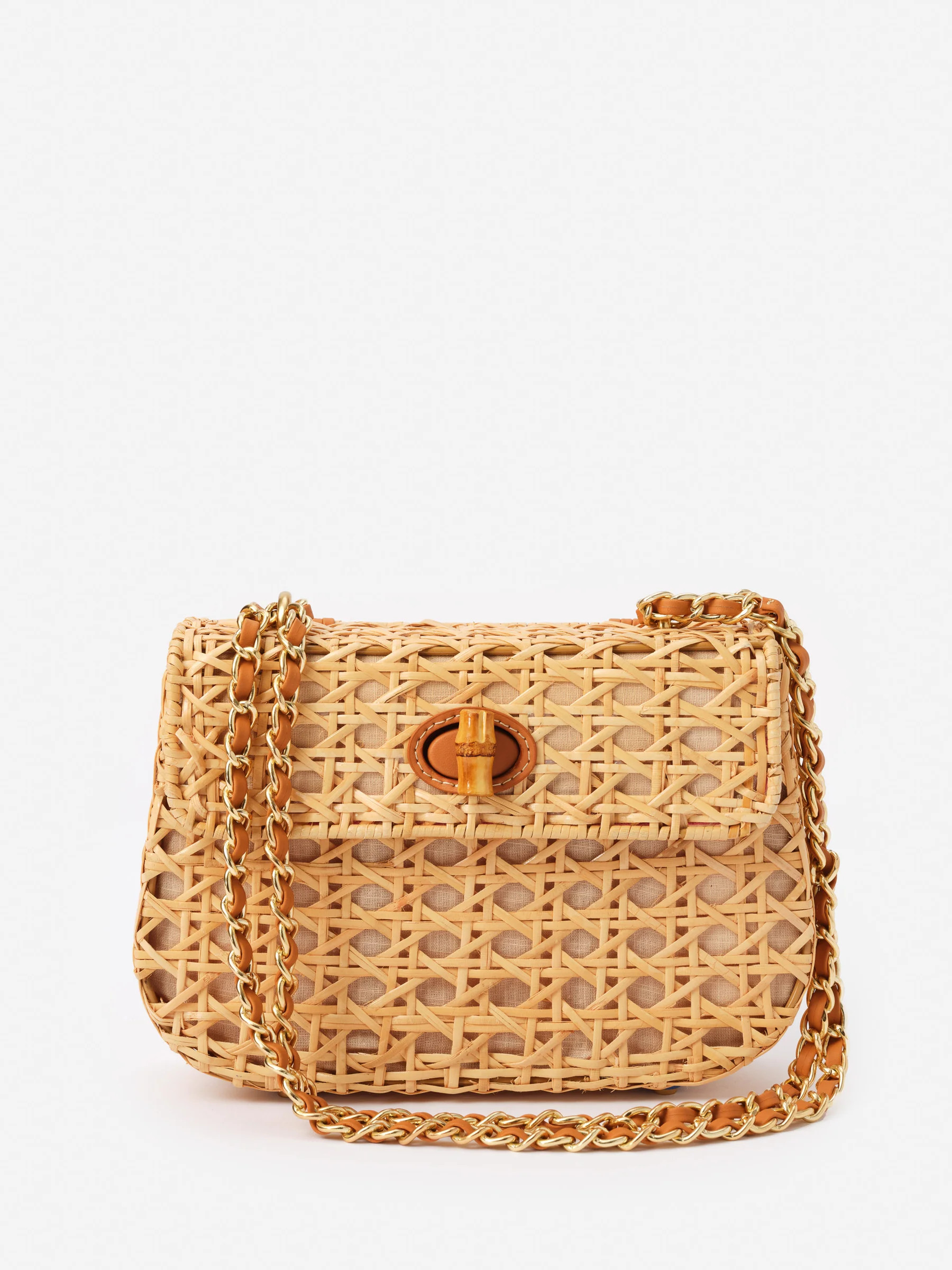 Natural/Vachetta Solid Waverly Wicker Cane Handbag | Women's Handbags | J.McLaughlin | J.McLaughlin