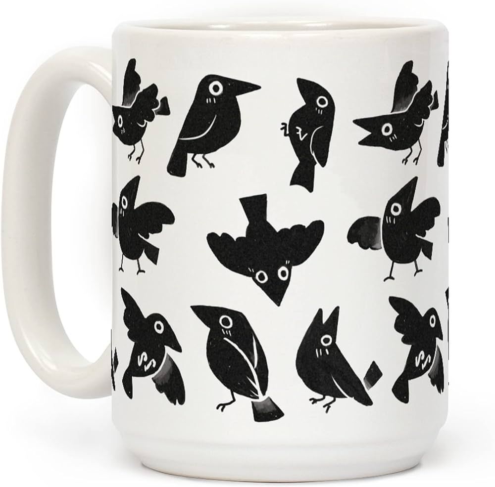 LookHUMAN Cute Crow Pattern White 15 Ounce Ceramic Coffee Mug | Amazon (US)