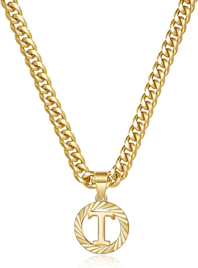 KissYan Gold Initial Necklace,14K Gold Plated Round Letter Pendant Hollow Capital Monogram 5mm Cu... | Amazon (US)