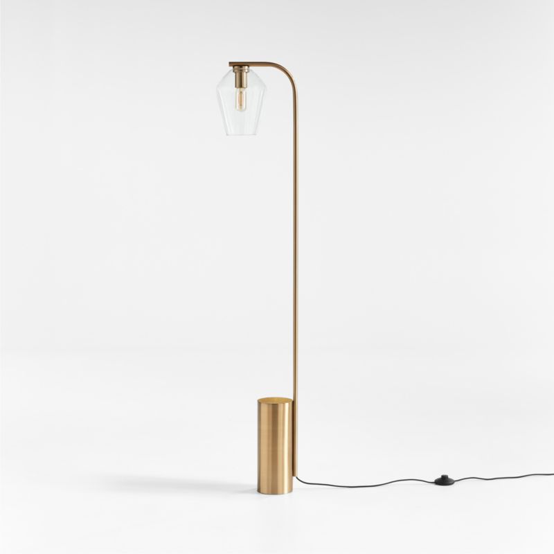 Arren Brass Corner Floor Lamp with Clear Angled Shade + Reviews | Crate & Barrel | Crate & Barrel