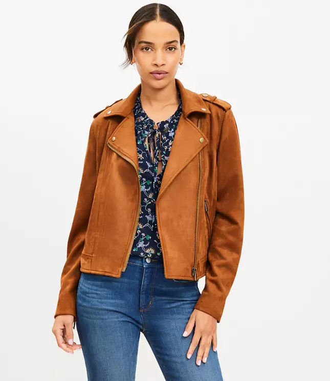 Faux Suede Moto Jacket | LOFT