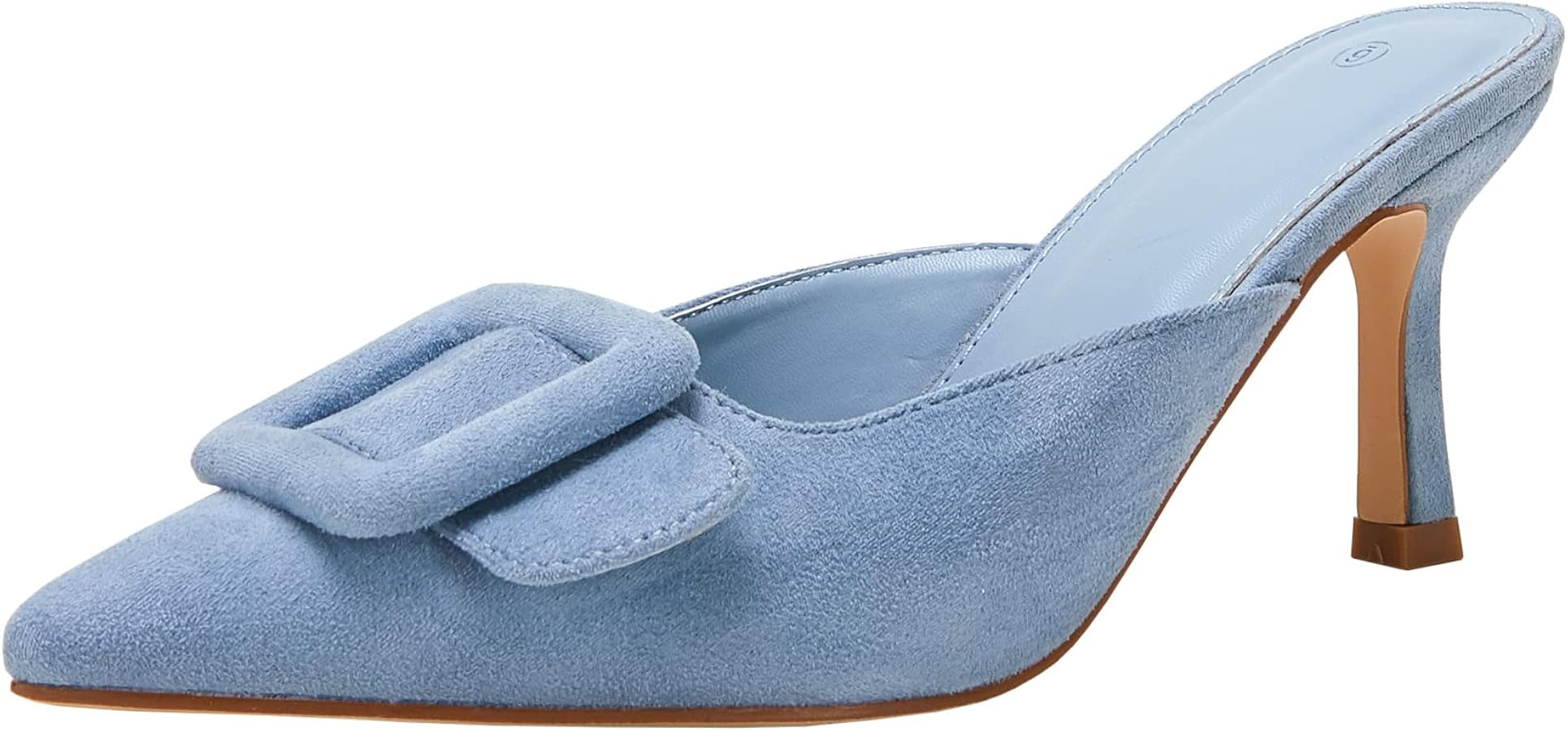 VETASTE Women's Heeled Mules Pointed Toe Suede Buckle Slip On Sandals Kitten Heels Party Wedding ... | Amazon (US)