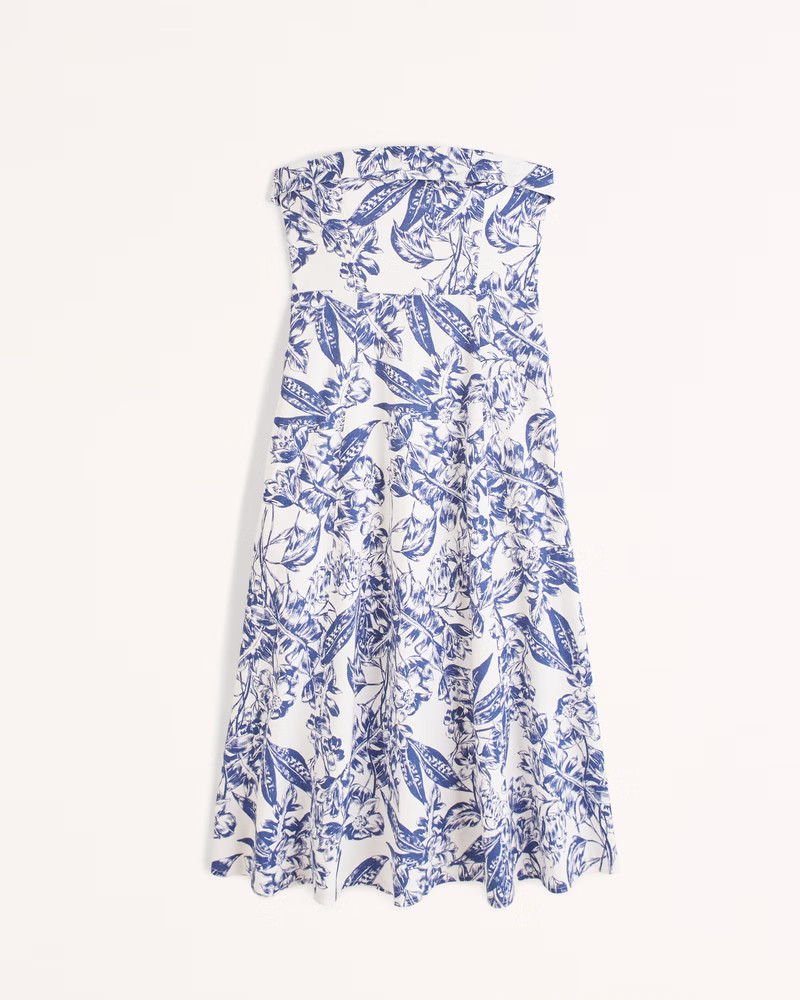 Strapless Linen-Blend Midi Dress | Abercrombie & Fitch (US)