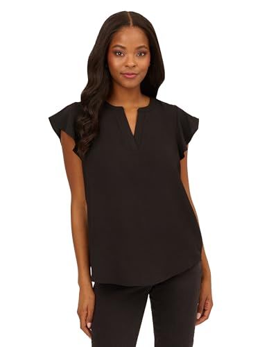 Adrianna Papell Women's Solid Woven Airflow Flutter Sleeve Top, Black | Amazon (US)