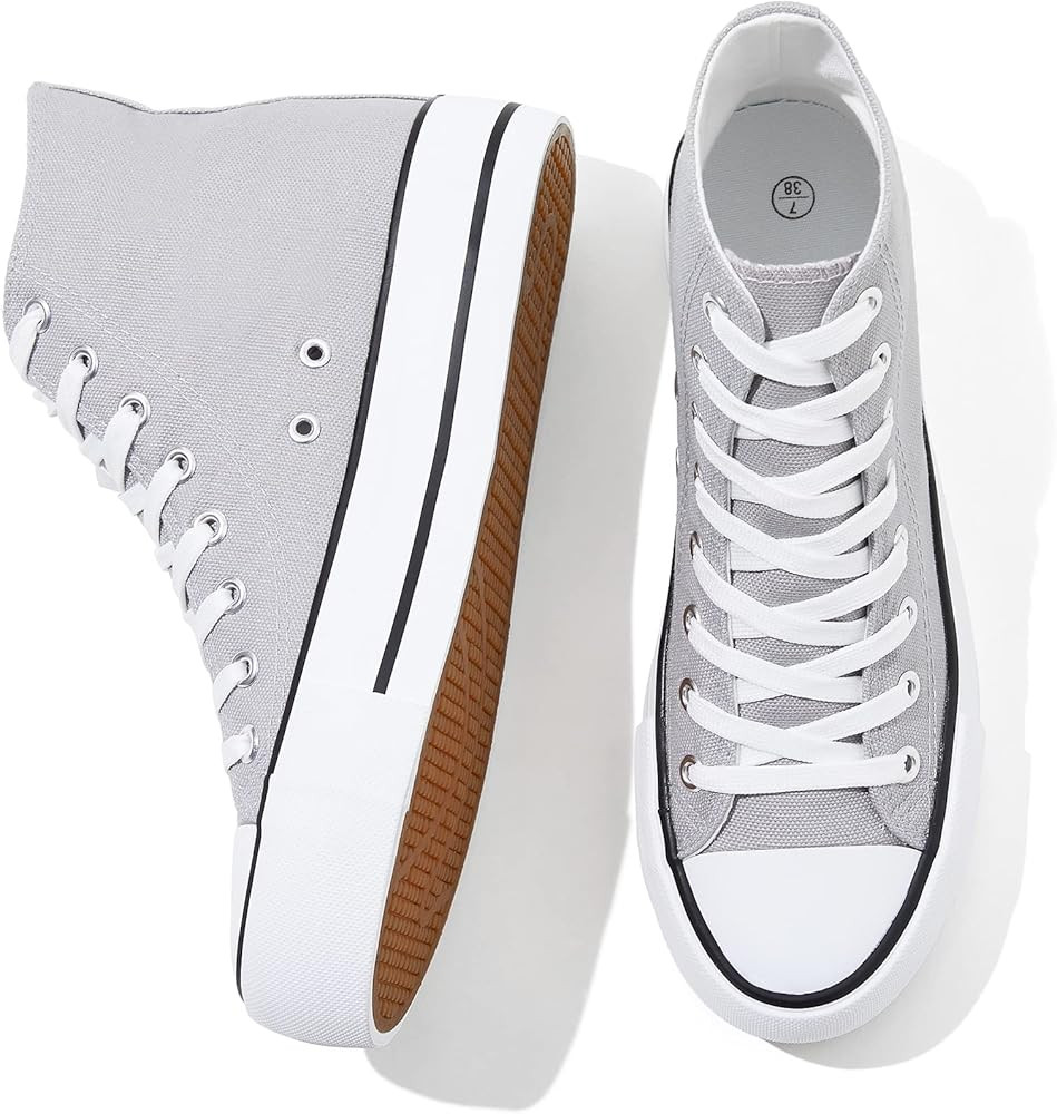 FRACORA Womens High Top Canvas Shoes White Black Platform Sneakers Lace Up Shoes for Women | Amazon (US)