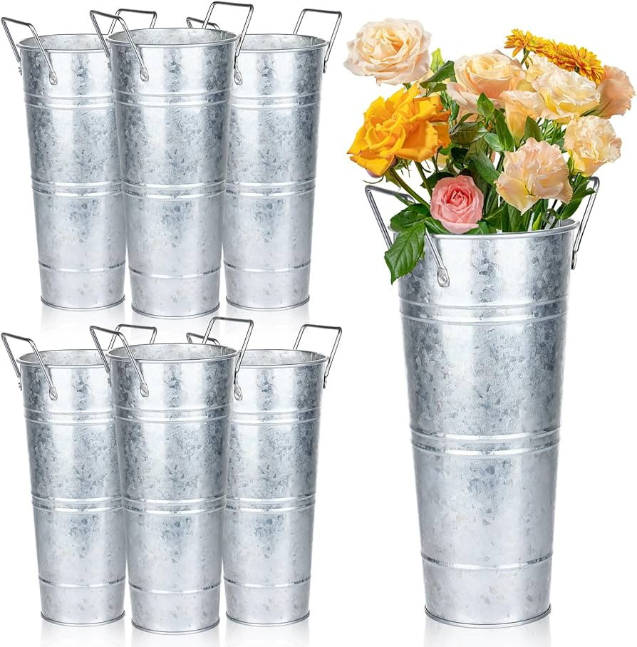 Dualshine 6 Pcs Galvanized Bucket Flower Bar, 10 Inch Flower Bucket and Metal Vase with Handles, ... | Amazon (US)