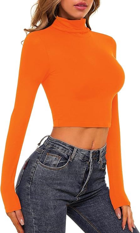 MSBASIC Womens Long Sleeve Turtleneck Crop Top Basic Slim Fit Crop T-Shirt | Amazon (US)