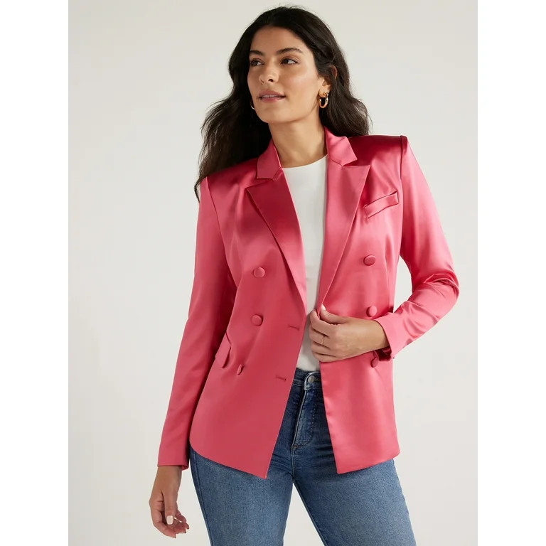 Sofia Jeans Women's Stretch Satin Double Breasted Blazer, Sizes XS-3XL | Walmart (US)