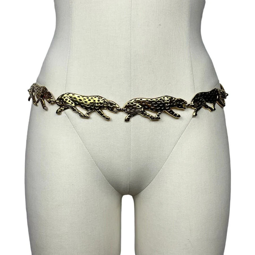80s Gold Tone Leopard Chain Belt 25-39 Novelty Vintage - Etsy | Etsy (US)