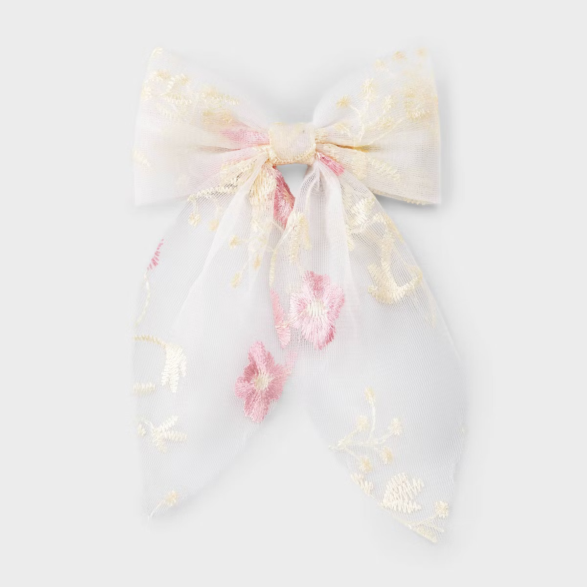 Mesh Embroidered Floral Bow Hair Barrette - Wild Fable™ White/Pink | Target