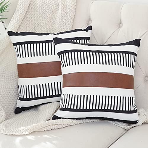 Kiuree Pack of 2 Farmhouse Throw Pillow Covers for Couch Sofa Outdoor Decorative Faux Leather Squ... | Amazon (US)