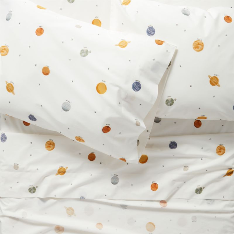 Outer Space Organic Cotton Kids Kids Queen Sheet Set | Crate & Kids | Crate & Barrel