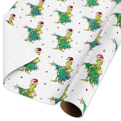 Dr. Seuss The Grinch with Tree 20 sq ft Christmas Gift Wrap White | Target